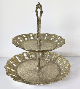 ฐานวางเค้กวันเกิดทรงกลม ทำจากแก้ว พร้อมกรอบโลหะชุบทอง ดีไซน์หรูหรา จากอินเดีย - Product Image 1