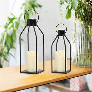 Lanterne décorative moderne en fil métallique noir, porte-bougie minimaliste en fer, lanterne suspendue pour mariage, décoration de table, centre de table - Product Image 1