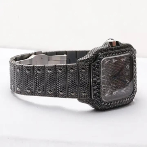 Reloj de Lujo Antiguo para Hombre, con Diamantes Moissanite Negros, Números Arábigos, Caja Cuadrada Única, Estilo Hip Hop para Fiestas - Product Image 1