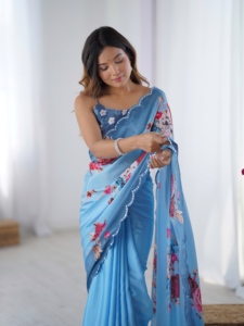 Elegant Heavy Chinnon Traditional <b>Saree</b> <b>for</b> <b>Women</b> Wedding & Party Wear Indian Pakistani Clothing Regular Length - Product Image 1