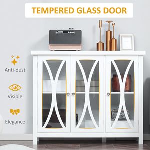 Credenza Moderna Bianca con Ante in Vetro, Mobile da Cucina con Spazio di Archiviazione per Sala da Pranzo o Camera da Letto - Product Image 6