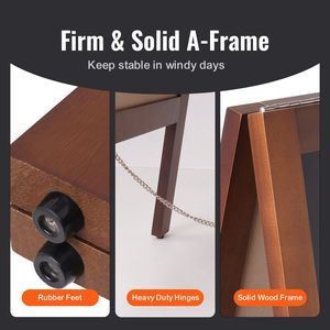 Panneau de tableau noir en bois vintage double face 20 "x 40" Rustic Brown Freestanding Sidewalk Sign Magnetic Eraser for Kitchen Outdoor - Product Image 5