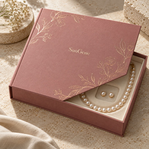 SunGene Blush Botanical Magnetic <b>Book</b> Jewelry Box with Velvet Insert for Pearl Necklace and Earrings - Product Image 1