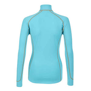 Light <b>Blue</b> Long Sleeve Equestrian Riding Top With Zipper And Beige Trim Polyester <b>Material</b> - Product Image 6