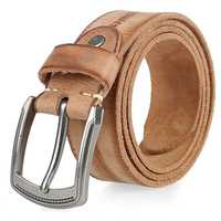 Ceinture en cuir véritable marron vieilli pour homme avec boucle ardillon en alliage métallique antique, style décontracté vintage