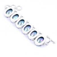Bracelet ajustable en argent sterling 925 plaqué or de luxe avec topaze mystique taillée concave, bijoux faits à la main pour mariée, unisexe