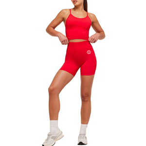 Shorts Deportivos Rojos de Cintura Alta para Mujer, Sexy, de Secado Rápido, Tejidos en Spandex y Poliéster, Cintura Elástica, Color Sólido, Ropa Deportiva - Product Image 6