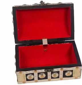 Wooden Jewelry <b>Box</b> Metal Brass Fitting Floral Accent Red Velvet Interior <b>Treasure</b> Chest Keepsake Storage Case Organizer <b>Box</b> - Product Image 1