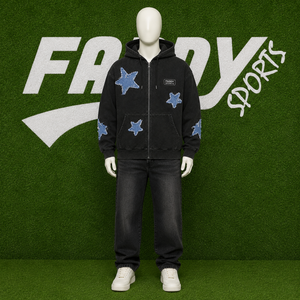 High Street Vintage Acid Wash Zip Up Hoodie Oversized Distressed Denim Star Patchwork Y2K Streetwear <b>Men</b> Hooded <b>Sweatshirt</b> - Product Image 2