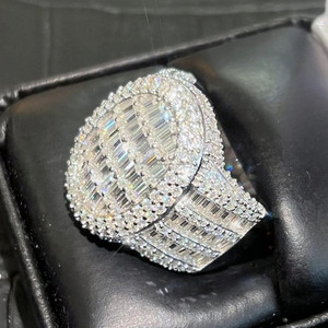 Luxury Iced Out Men's 925 Sterling Silver Baguette Cut Moissanite Engagement & Anniversary <b>Statement</b> <b>Ring</b> Hip Hop Style Jewelry - Product Image 2