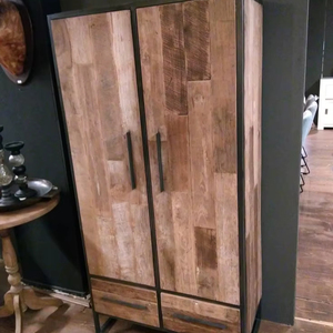 Armario de Almacenamiento Individual Vintage Penderie, con Marco de Metal Industrial, 2 Puertas y Cajones de Madera - Product Image 1