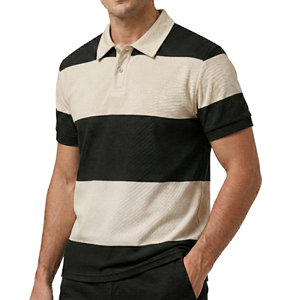 Polo rayé de style rugby pour homme de haute qualité, manches courtes, tissu piqué respirant, polos personnalisés en gros pour hommes - Product Image 1