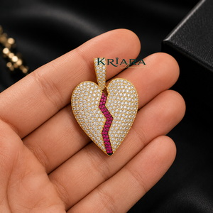 Pendentif cœur en argent 925 et or 18 carats avec diamant de laboratoire et rubis à effet craquelé, bijou de luxe unisexe pour un usage quotidien - Product Image 1