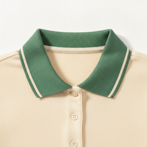Camiseta Casual de Manga Corta con Cuello Redondo y Detalles a Rayas en los Puños, de Tela de Algodón Piqué Transpirable, con Ribete en Contraste Retro y Cierre de Media Cremallera para Hombre - Product Image 2