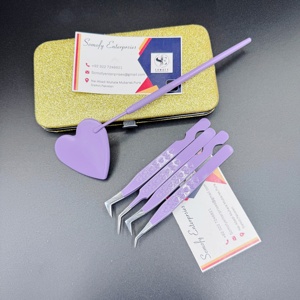 Ensemble de pinces à cils professionnelles Somofy Enterprises en acier inoxydable de couleur violette, design en forme de cœur, pointe lisse et durable, respectueux de l'environnement - Product Image 5