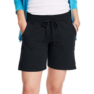 Shorts d'été décontractés pour femmes, légers, solides, avec poches, taille haute, cordon de serrage, coupe ample, longueur genou, en tissu de coton - Product Image 1
