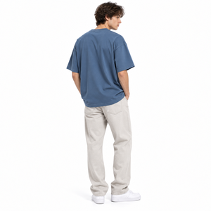 T-shirt bleu surdimensionné personnalisé en gros, unisexe, en coton épais, à épaules tombantes, vierge, style streetwear, vêtements à marque privée - Product Image 5