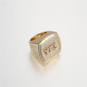 Men's 22k <b>Gold</b> Plated Diamond <b>Cocktail</b> <b>Ring</b> Shield Shape Pave Setting Luxury Jewelry - Product Image 1