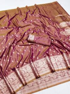 Sari Tradicional Indio de Seda Banarasi con Trabajo de Tejido Zari para Bodas y Eventos Festivos, Atuendo para Mujer - Product Image 6