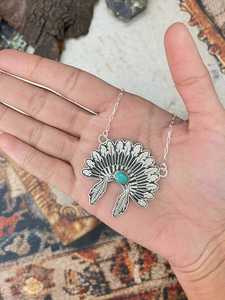 Kingman Turquoise <b>Necklace</b> Handmade Sterling Silver Artisan Boho Southwestern <b>Statement</b> Jewelry Third Party Certified Link Chain - Product Image 3