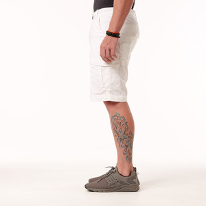 Men's <b>White</b> Bermuda <b>Cargo</b> Shorts High Waist Drawstring Closure Canvas Fabric 180g Breathable Casual Style Front Logo Pockets - Product Image 4