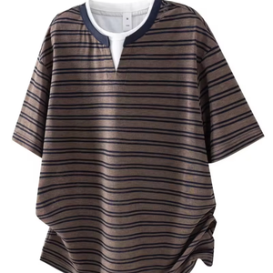 New Arrival High Quality 100% Cotton Jersey Knitted Eco-Friendly Breathable Anti-UV Quick Dry Striped O-Neck Men's T-Shirt - Product Image 1