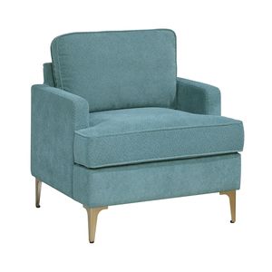 Poltrona Moderna Comfort in Ciniglia Color Pavone con Gambe in Metallo Dorato e Base in Compensato Resistente per Soggiorno - Product Image 3