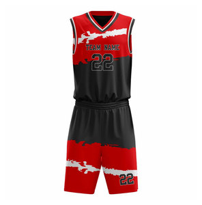 Uniforme de Baloncesto Sublimado Personalizado, Conjunto de Camiseta sin Mangas con Cuello en V Rojo y Negro, Pantalones Cortos, Absorbe la Humedad, Ropa Deportiva Unisex para Adultos - Product Image 1