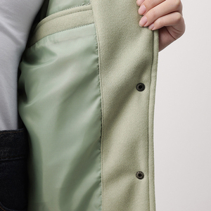 New Arrival Green White Full Sleeve Crew Neck Button Closure Letter R <b>Patch</b> Design Autumn Regular Length Women Varsity <b>Jackets</b> - Product Image 6