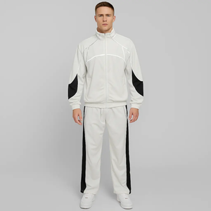 Survêtement noir pour homme, manches longues, col montant, fermeture éclair, coupe sportive, coupe régulière, vêtement d'automne, blocs de couleur, poches latérales, polyester - Product Image 2