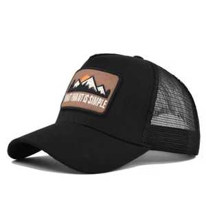Unisex Adjustable Trucker Hat <b>Black</b> Mesh Back Breathable Outdoor Casual Cap With Mountain Patch Embroidery Design - Product Image 3