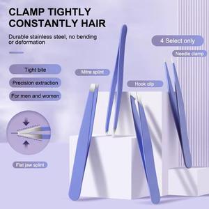 แหนบดึงขนตาสแตนเลสแบบแม่นยำ ปลายเรียบ สีฟ้า ชุด 4 ชิ้น - Product Image 2