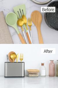 Porta Cubiertos Rectangular de Acero Inoxidable, Organizador de Cubiertos a Prueba de Polvo, Diseño Minimalista, Tipo Vertical, para Cocina - Product Image 3