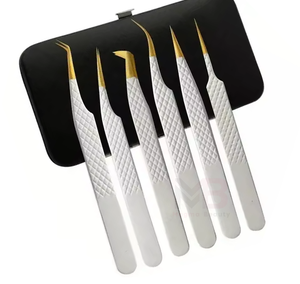 Pinzas de Acero Inoxidable para Pestañas, Marca Privada, Pinzas Largas y Curvas para Extensión de Pestañas, Kit de Pinzas Doradas para Pestañas DIY - Product Image 6