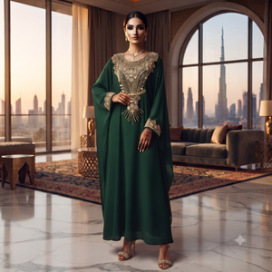 Caftán Farasha de Lujo Color Granate con Bordado Dorado Intenso |   Elegante Vestido Abaya Estilo Dubái - Product Image 6