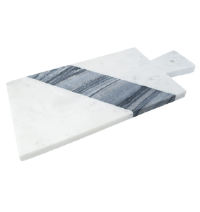 Planche à découper en marbre blanc et gris, forme carrée, avec poignée, pour pâtisserie et découpe. - Product Image 1