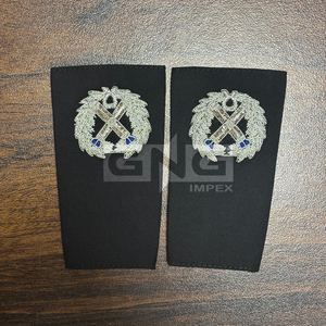 Customized Hand Embroidered Shoulder Boards Black Fabric Cross Pattern <b>Sew</b>-On <b>Badges</b> Custom Design Bullion <b>Badges</b> - Product Image 3