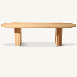 Mesa de forma ovalada hecha de madera de teca de buena calidad con estilo moderno, adecuada para uso en exteriores y duradera. - Product Image 1