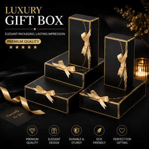 Luxury <b>Black</b> Gift <b>Boxes</b> with Gold Ribbon Premium Rigid Packaging <b>Boxes</b> for Jewelry Cosmetics Watches Wedding Gifts - Product Image 5