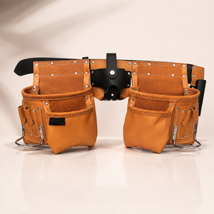Customizable Genuine Leather Tool Bag Heavy Duty Multi Pocket Tool Belt Organizer <b>Work</b> <b>Pouch</b> for Carpenters Electricians Builder - Product Image 1