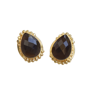 Boucles d'oreilles clous vintage plaqué or onyx pour femme, serties de pierres en forme de poire, en laiton, bijoux de mode - Product Image 5
