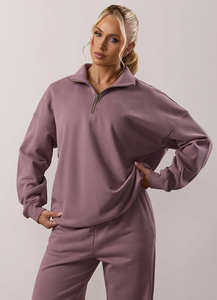 Sweat-shirts et sweats à capuche unisexes personnalisés en coton pêché pour femmes, survêtement de jogging et de sport zippé à col montant pour femmes - Product Image 3