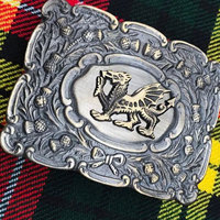 Boucle de ceinture écossaise ovale mate avec emblème du dragon gallois, style antique classique écossais, vintage 2026