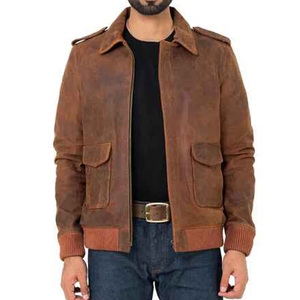 Men's Vintage Brown <b>Suede</b> Bomber <b>Jacket</b> Turn-down Collar Front Pocket Zipper Closure Autumn Wear - Product Image 4