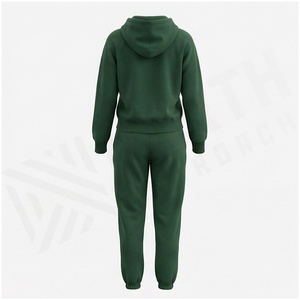 Women 100% Cotton Hooded Tracksuit Set Solid Green Full <b>Zip</b> <b>Sweatshirt</b> Jogger Pants Casual Autumn Wear - Product Image 2