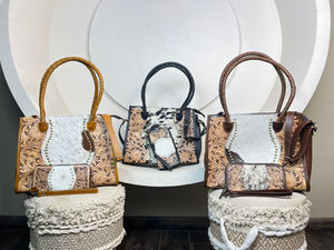 New Personalized High Quality Hand Tooled Genuine Cowhide Leather <b>Tote</b> <b>Bag</b> & Wristlet Clutch for Women Luxury 2 Piece Combo Sets - Product Image 4