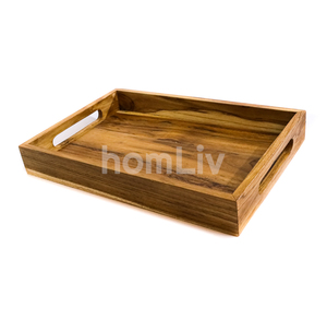 Bandeja de Servir de Madera de Teca de Tamaño Mediano con Asa Recortada, Bandeja para Cena, Desayuno en la Cama, Uso en Cocina, Comedor, Hotel, Madera Sólida Sostenible - Product Image 2