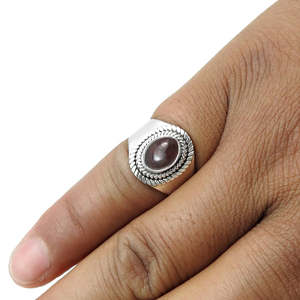 Bague artisanale en argent sterling 925 avec pierre précieuse tourmaline rose naturelle taille ovale, style vintage, unisexe, style bohème - Product Image 2