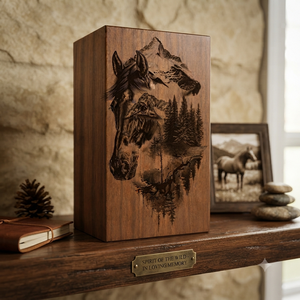 Personalized Wooden Pet <b>Memorial</b> Urn Engraved Cremation Keepsake <b>Box</b> Horse Forest Wildlife Tribute for Human Pet - Product Image 2