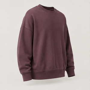 Sudadera Personalizable para Hombre, Color Ciruela Mate, Oversize, Cuello Redondo, Tejido de Canalé Ancho, Modal y Algodón Terry, MCRW-0024 - Product Image 4